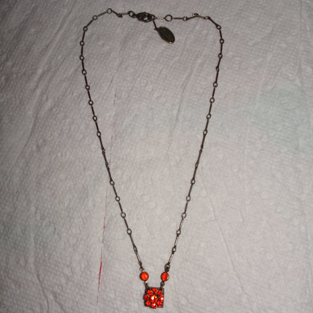 Kenny Ma S.F. Gold Tone Orange Rhinestone Necklace